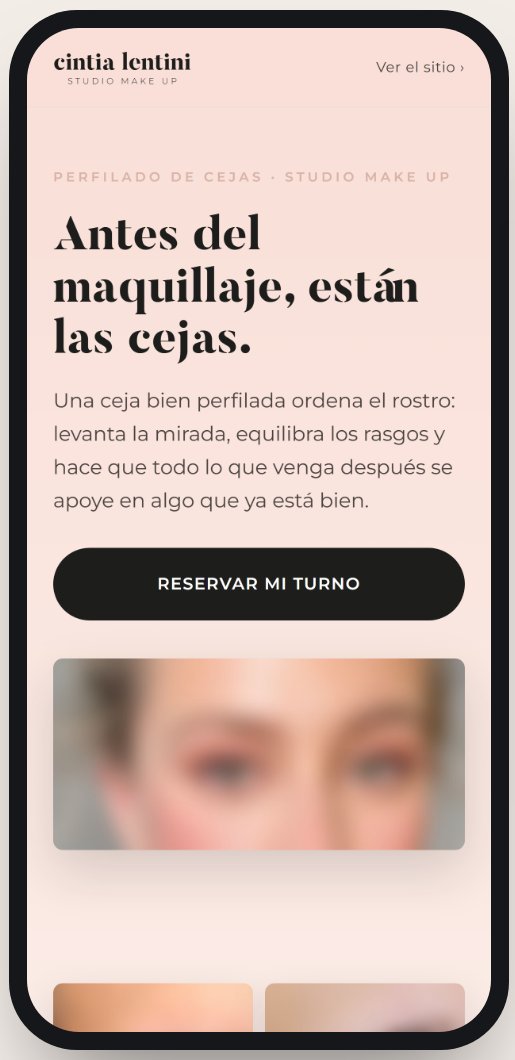 Landing de perfilado de cejas en el celular, con el botón para reservar turno