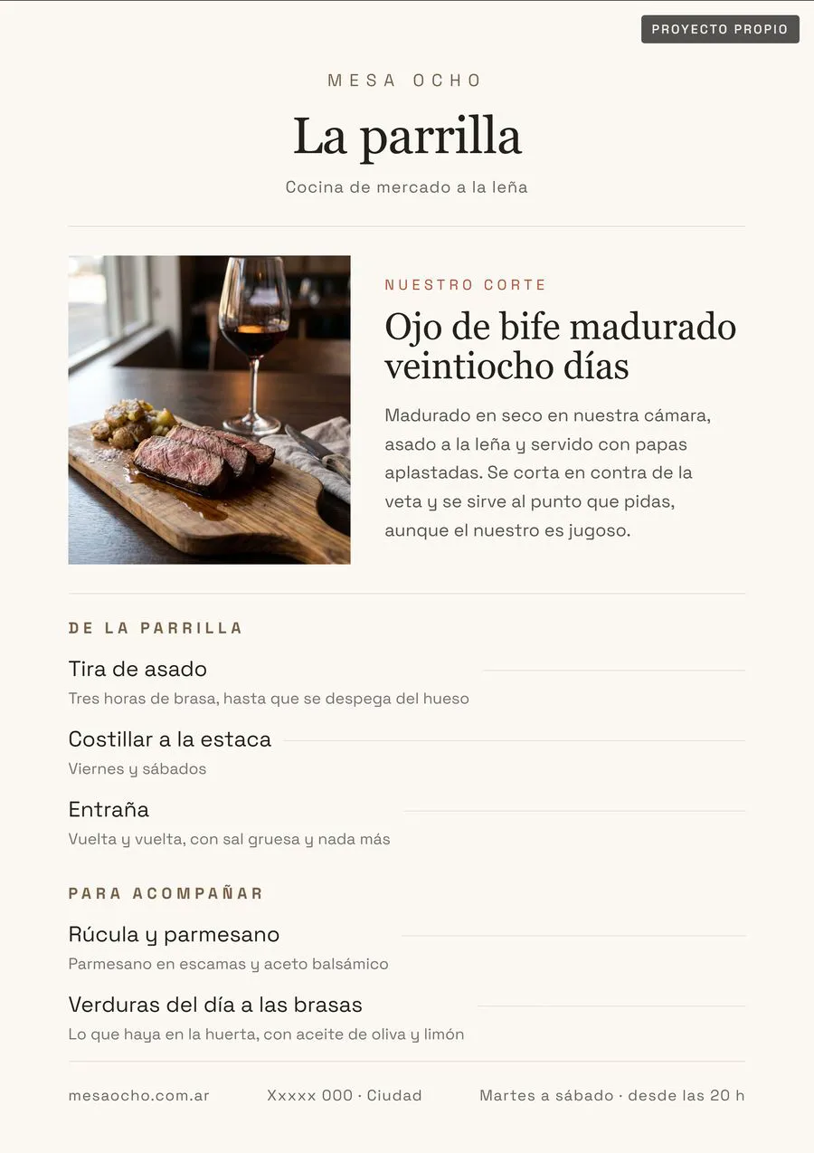 Carta A4 de Mesa Ocho, proyecto propio