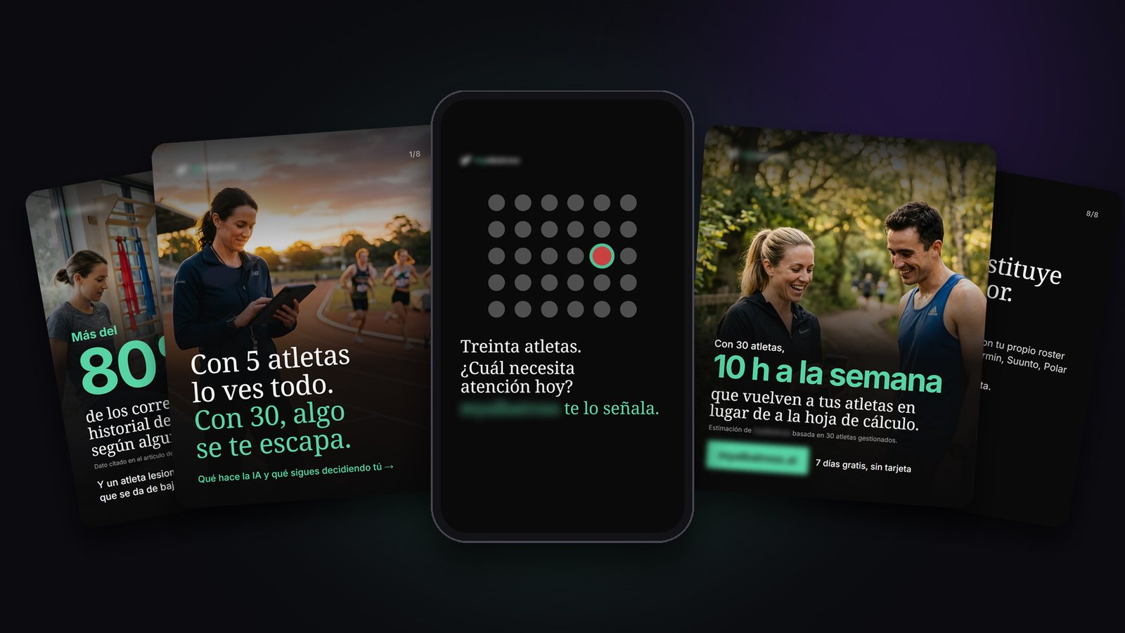 Piezas del caso: dos placas del carrusel, un teléfono con la portada del reel, el post y la placa final del carrusel