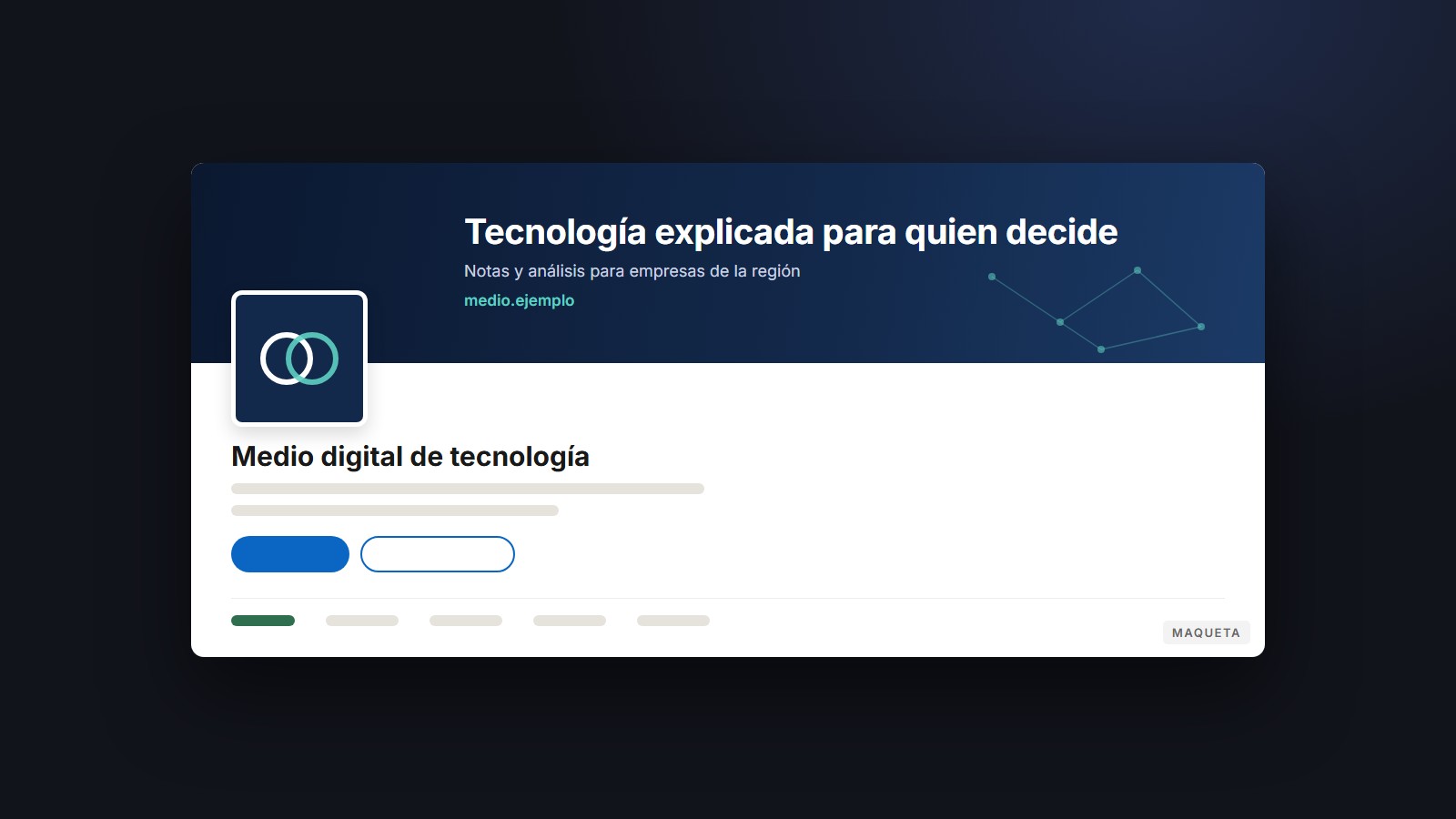 Maqueta de la página de LinkedIn del medio, con la portada nueva y el logo; la marca y los textos del cliente se reemplazaron por texto genérico