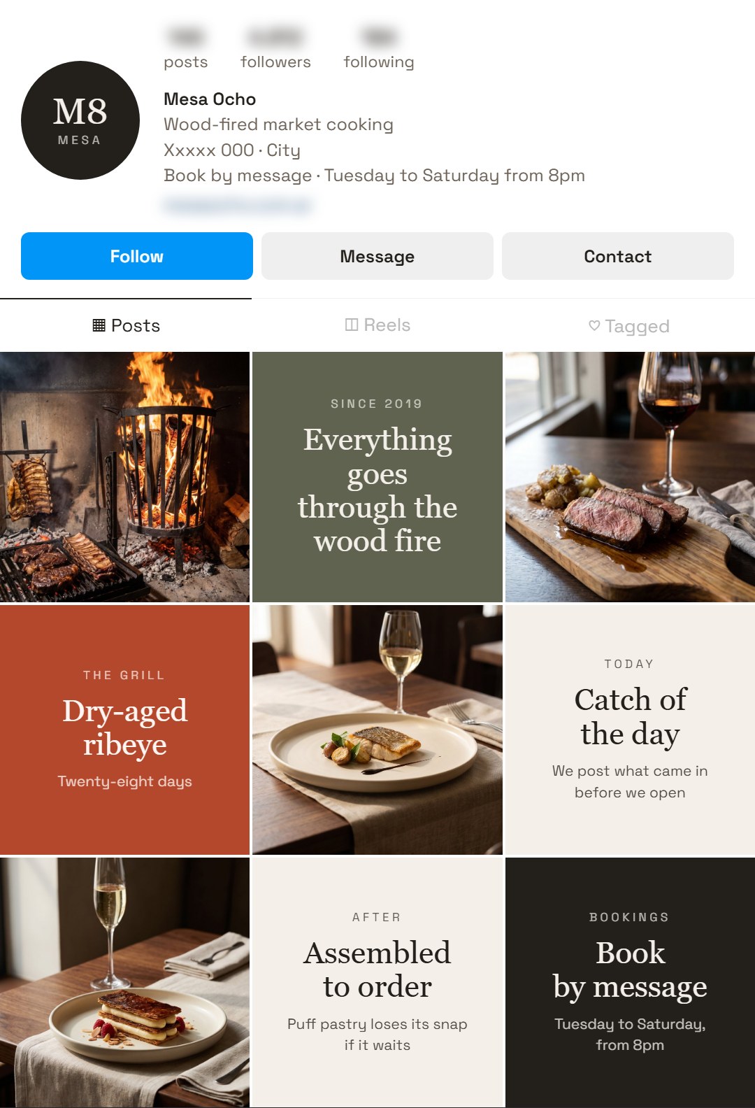 Full Instagram profile with the nine-piece grid