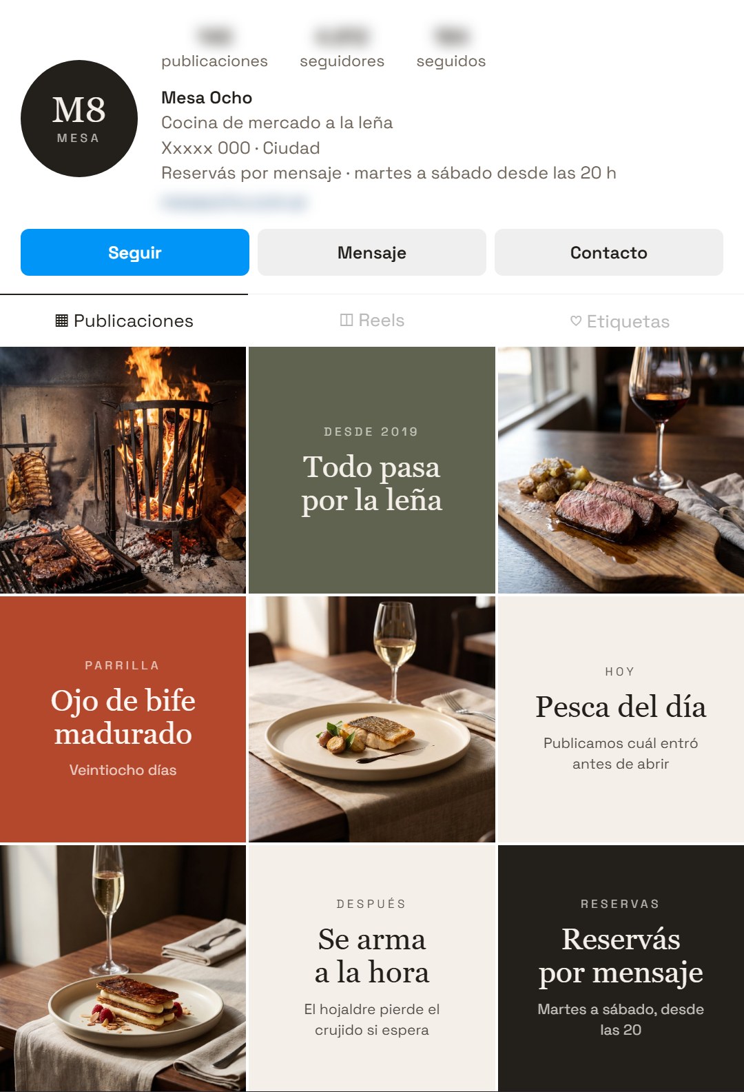 Perfil de Instagram completo con la cuadrícula de nueve piezas
