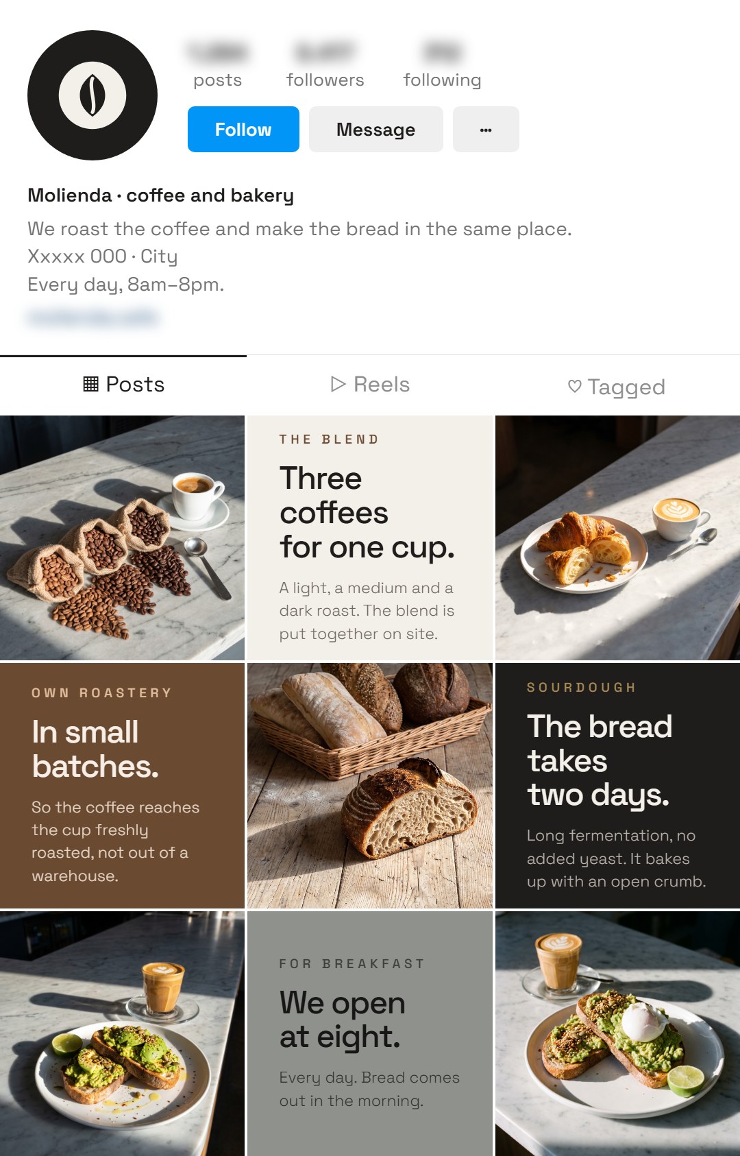 Full Instagram profile with the nine-piece grid