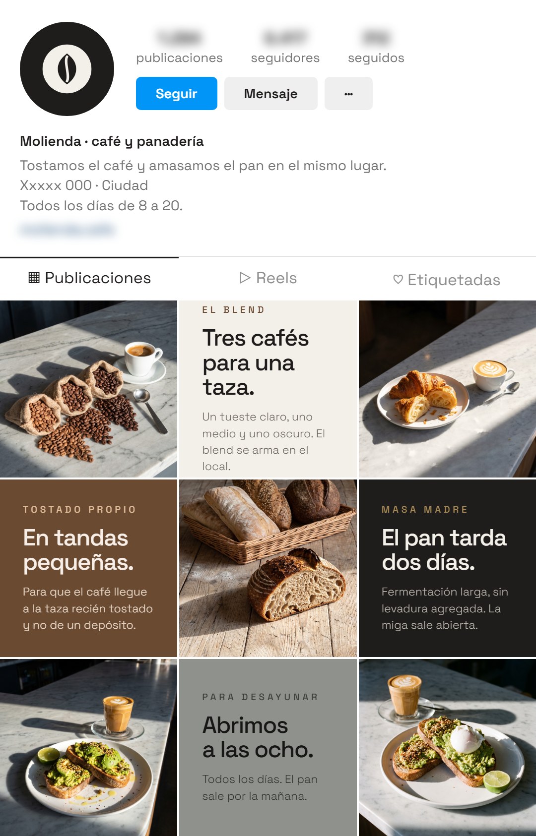 Perfil de Instagram completo con la cuadrícula de nueve piezas